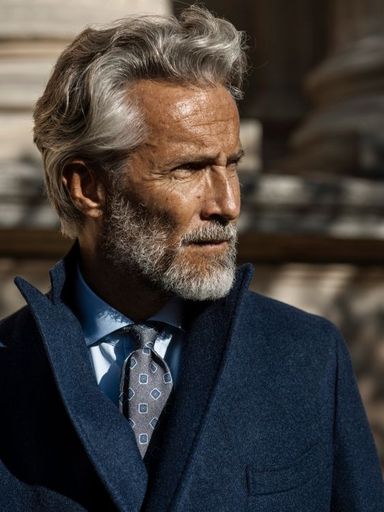 Grey hair male model for perfume brand photoshoot in Paris